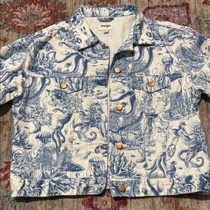 Wrangler Blue and White Jean Jacket with Toile Pattern